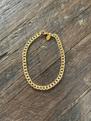 Cuban Curb Chain Bracelet Tight Link Medium  7" 14k Gold Plated Brass