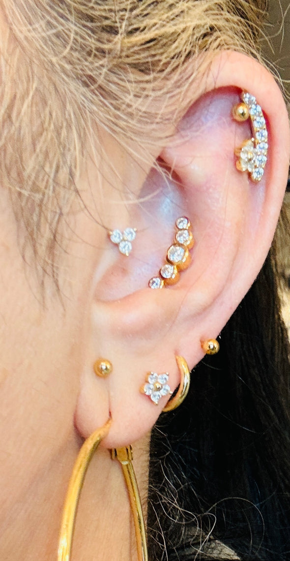 Conch/Helix Flat Back Piercing Studs - Push In (Sold as Singles - Multiple Options)