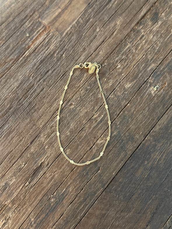 Dainty Heart Mini Curb Chain Anklet 9.5" 14k Gold Plated