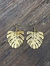 Raw Brass Monstera Leaf Drop Earrings Large