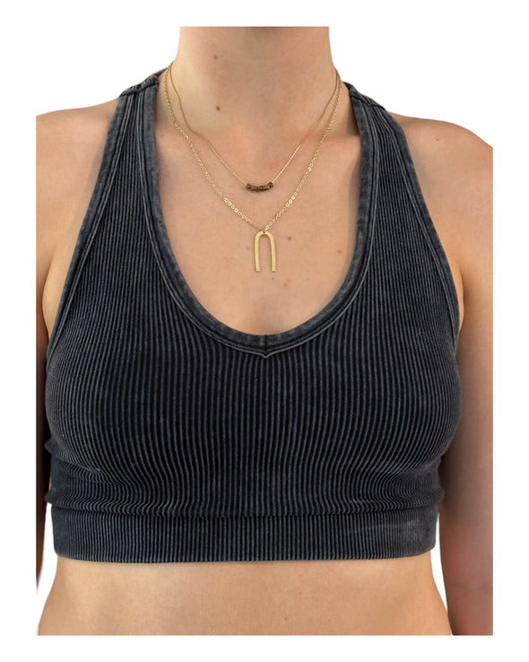 Double Chain 14K Gold Plated Brass U Necklace