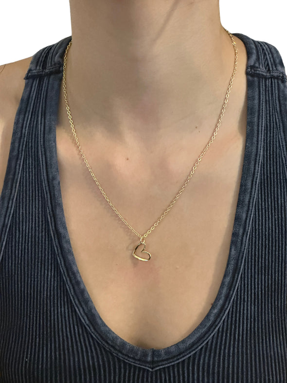 Floating Heart 18” 14K Gold Plated Brass Necklace