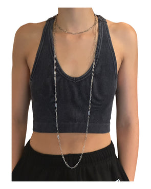 Paperclip Chain Necklace 44" Convertible Sterling Silver