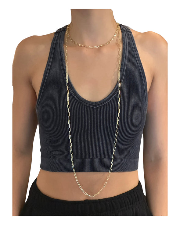 Paperclip Chain Necklace 44" Convertible 14k Gold Plated Brass