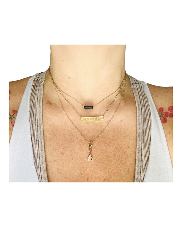 Dainty Snake Chain with Semi Precious Bar Bead Necklace 16"-19" 14k 1/20 Gold Filled or 925 Sterling Silver