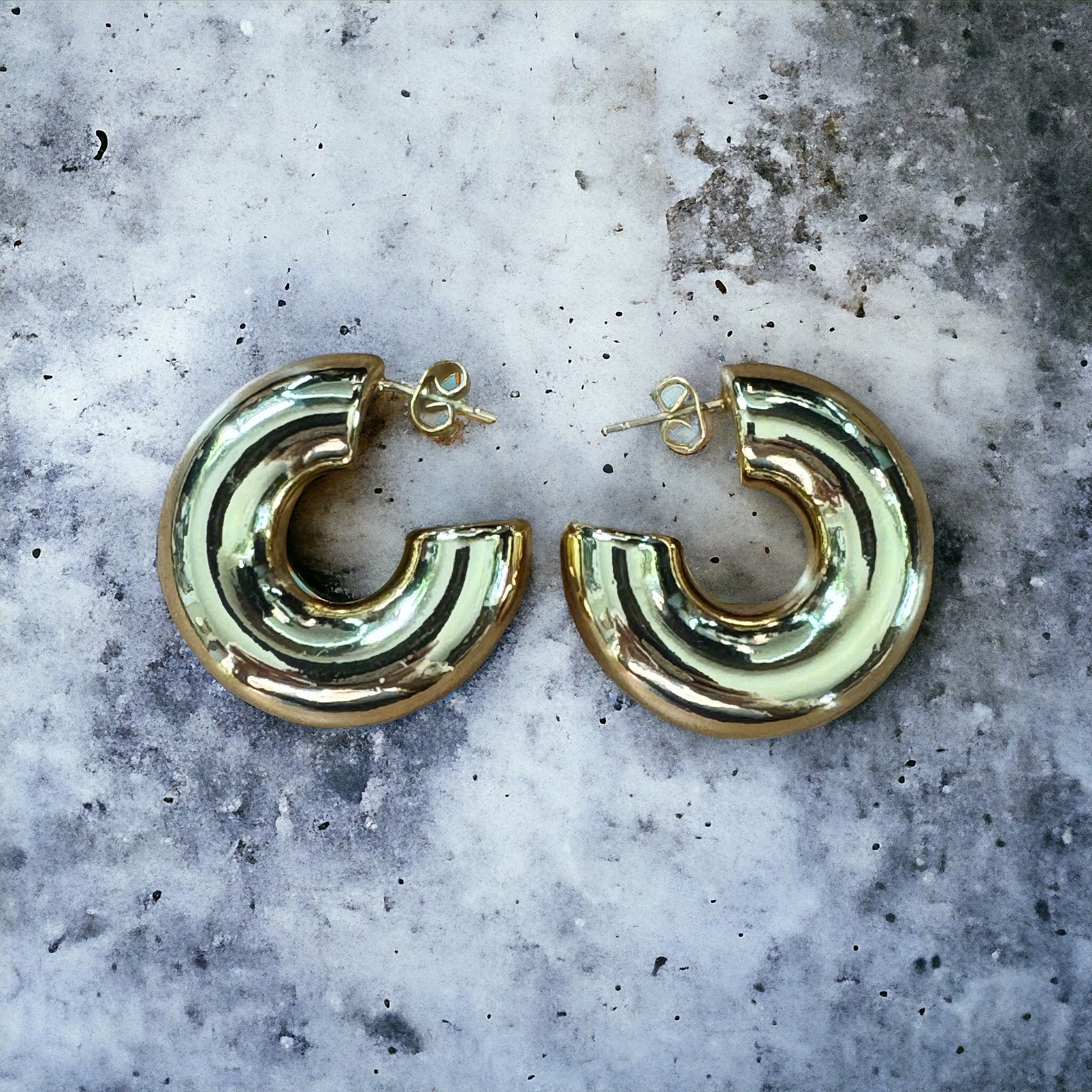 Puffy Hoop 14K Gold or 925 Sterling Silver Plated