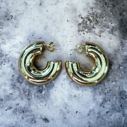 Puffy Hoop 14K Gold or 925 Sterling Silver Plated