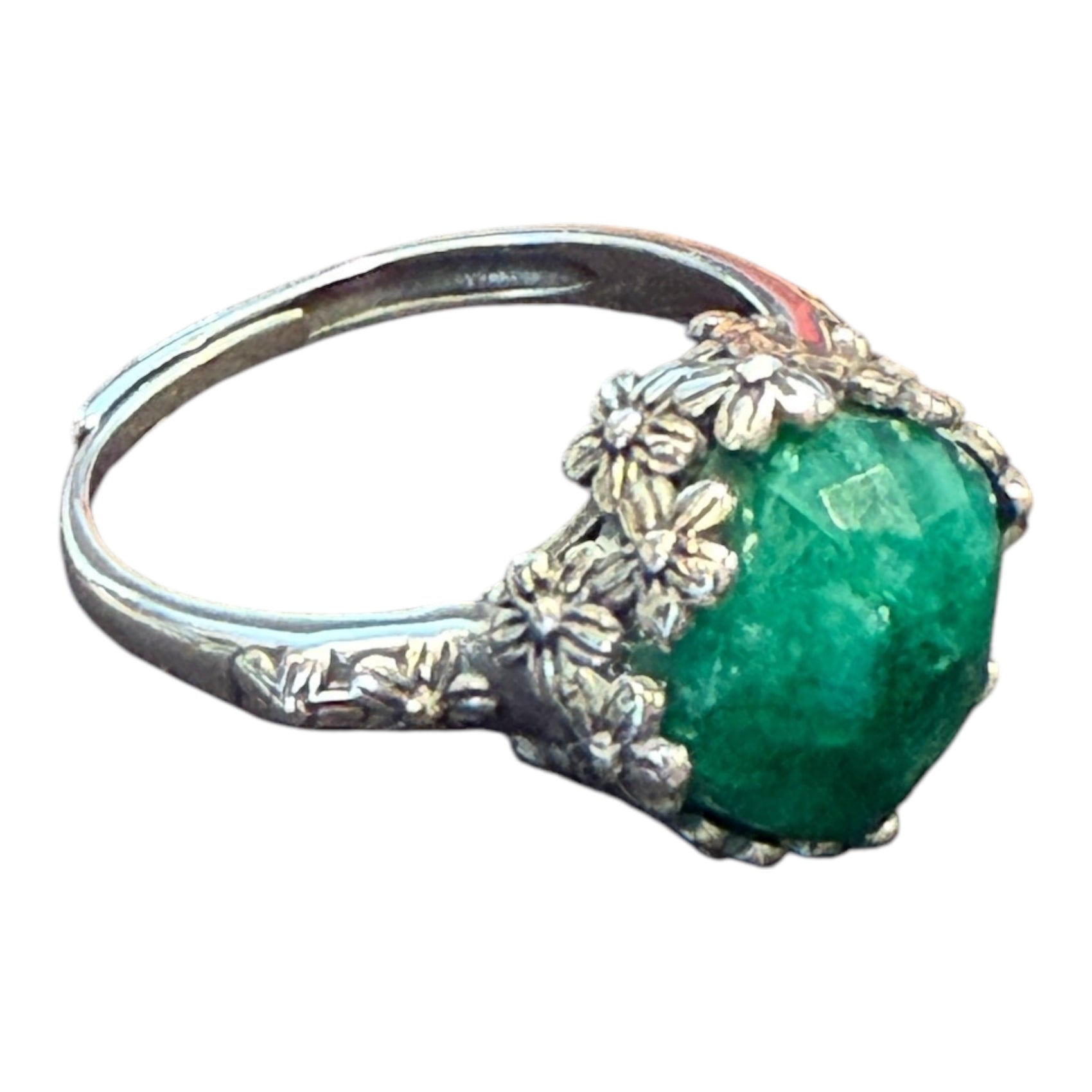 One-of-a-Kind Vintage Floral Cushion Cut Sterling Silver Adjustable Ring
