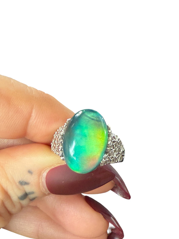 One of a Kind Aurora Triplet Opal Sterling Silver Adjustable Floral Ring