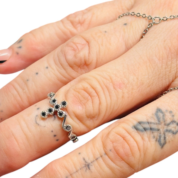 Moissanite Diamond GRA Certified Scrolled Cross Ring Sterling Silver PREORDER