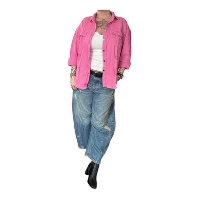 Berck Threads Distressed Denim Button Down Shacket