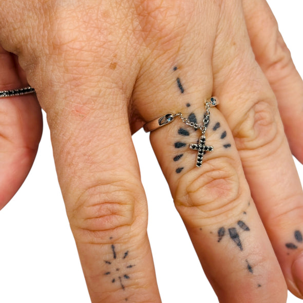 Moissanite Diamond GRA Certified Dangling Cross Ring Sterling Silver PREORDER