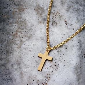 Simple Polished Cross Necklace 18" Cable Chain