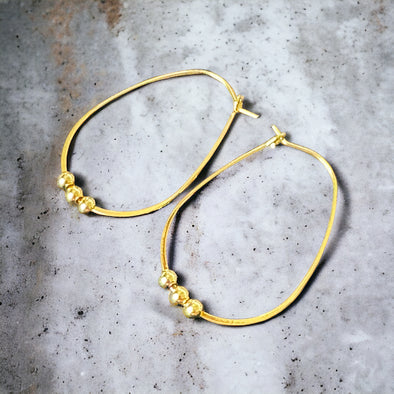 Trinity Oval Hoop Earrings 14K Gold Plated Brass