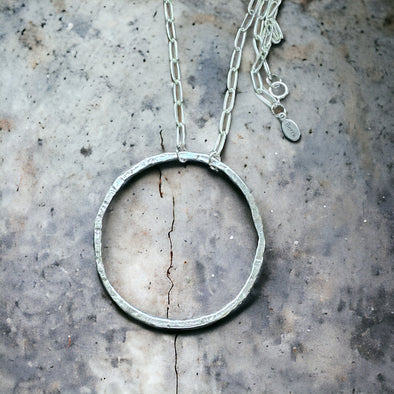 Hammered Hoop Eternity Necklace 1.89" Solid 925 Sterling Silver