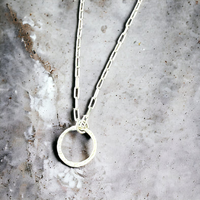 One-of-a-Kind Hammered Circle Solid Sterling Silver Necklace