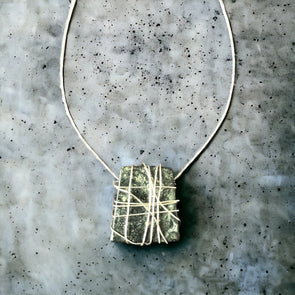 One-of-a-Kind Rhyolite Stone with Solid Sterling Silver Wrap Necklace