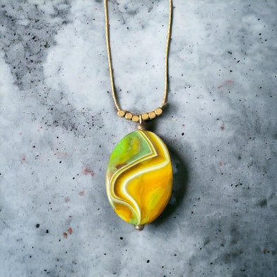 One-of-a-Kind Natural Yellow Agate Necklace Raw Brass