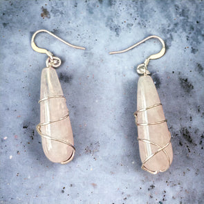 One-of-a-Kind Rose Quartz Teardrop Stone with Solid Sterling Silver Wrap Earrings