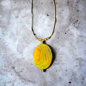 One-of-a-Kind Yellow Agate Necklace Raw Brass