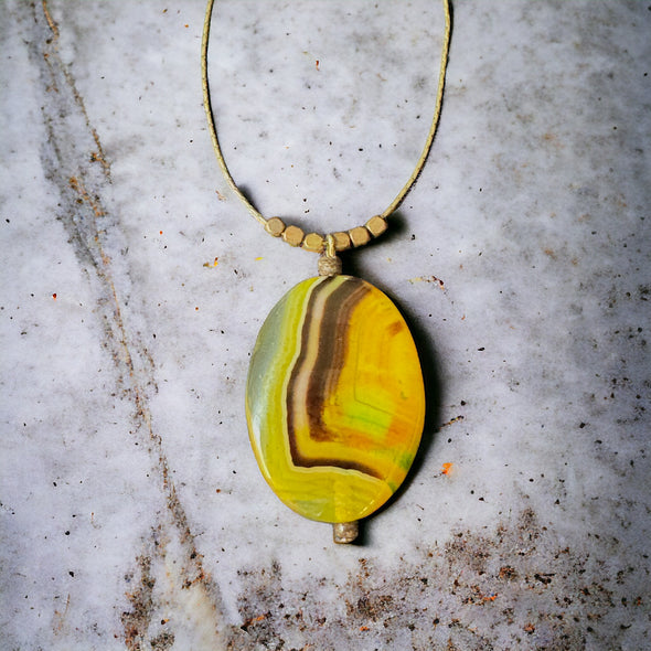 One-of-a-Kind Yellow Agate Necklace Raw Brass