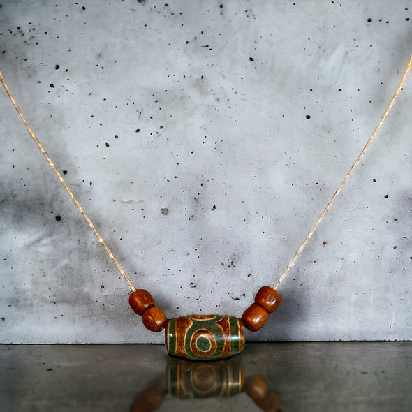 One-of-a-Kind Jade DZI Stone with Vintage Teak Beads Sterling Silver