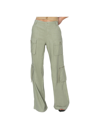 High Rise Linen Cargo Pants