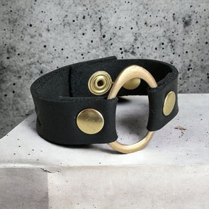 One-of-a-Kind Organic Oval Zemak & Leather Cuff Bracelet