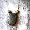 One-of-a-Kind Natural Labradorite & Vintage African Teak Beads Necklace Raw Brass