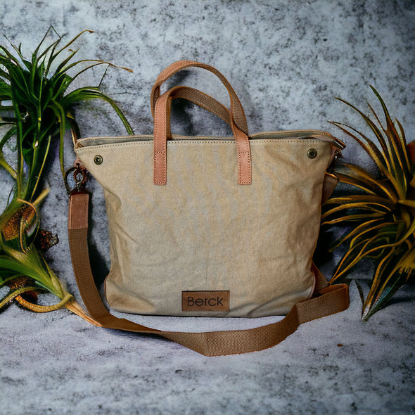 Washed Canvas & Leather Tote Crossbody