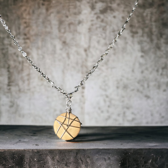 One-of-a-Kind Vintage African Natural Wood Disc Bead Necklace Sterling Silver