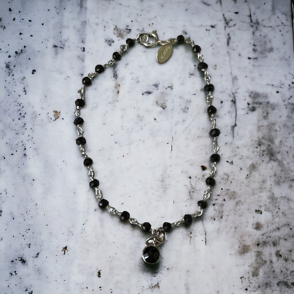 One-of-a-Kind Black Onyx Charm & Black Spinel Wrapped Solid Sterling Silver Bracelet