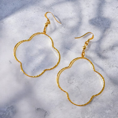 Hammered Quatrefoil Drop Earrings 14K Gold Plated/Gold Filled