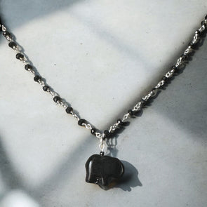 One-of-a-Kind Black Spinel Chain with Magnesite Mineral Elephant Necklace Sterling Silver