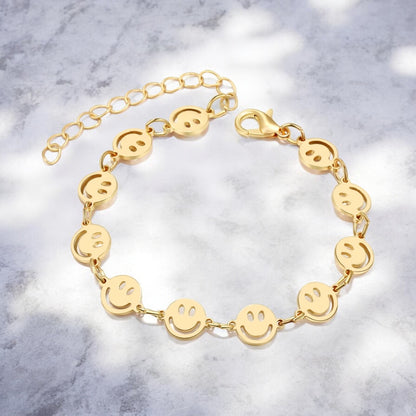 Waterproof Happy Face Link Charm Bracelet