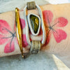 One-of-a-Kind Olive Resin & Zamak Abstract & Leather Band Bracelet