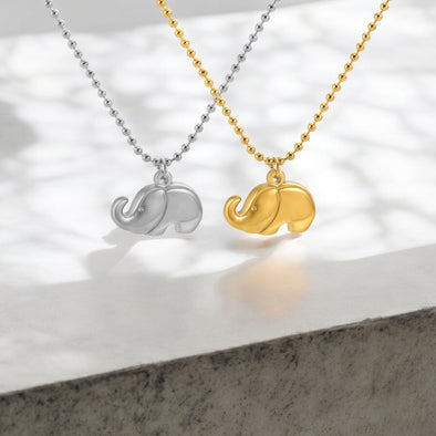 Puffed Elephant Pendant Necklace 16.5" + 2" Extender Stainless Steel