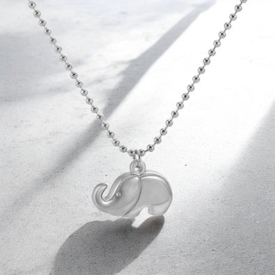 Puffed Elephant Pendant Necklace 16.5" + 2" Extender Stainless Steel