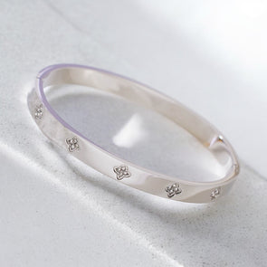 Bangle Bracelet Clover with Zircons (Hinged)