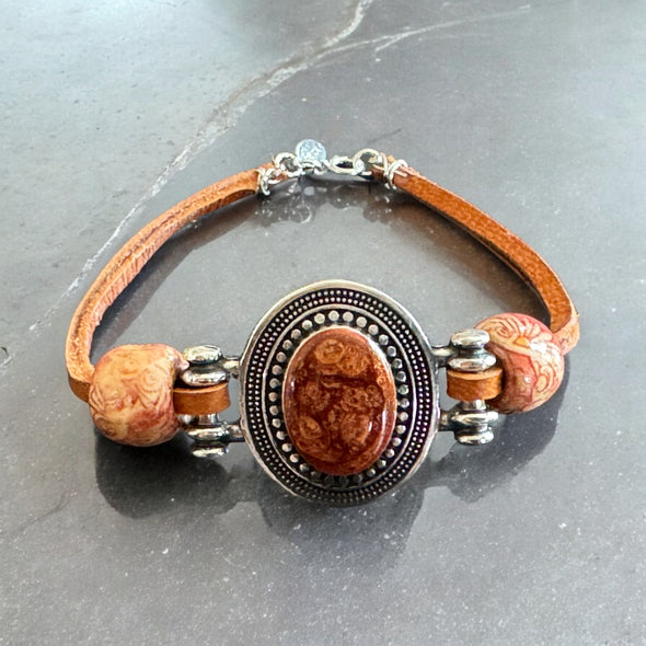 One-of-a-Kind Resin & Zamak Medallion Hand Painted Wood Bead Bracelet