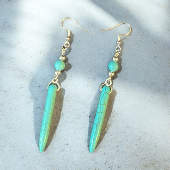 One-of-a-Kind Howlite Turquoise Spike Sterling Silver Drop Earrings