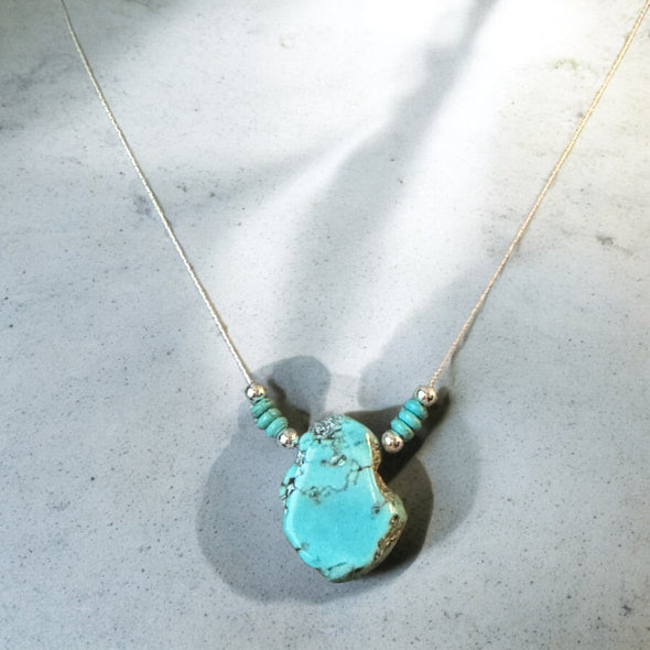 One-of-a-Kind Howlite Turquoise Natural Shape & Sterling Silver Necklace