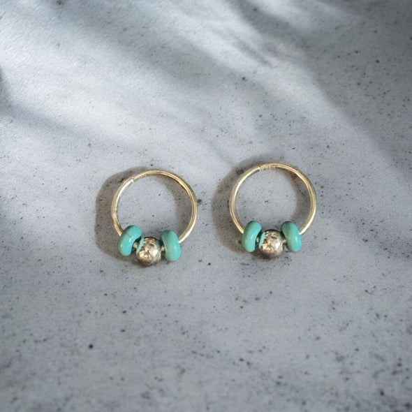 One-of-a-Kind Howlite Turquoise Sterling 12 Silver Infinity Hoop Earrings