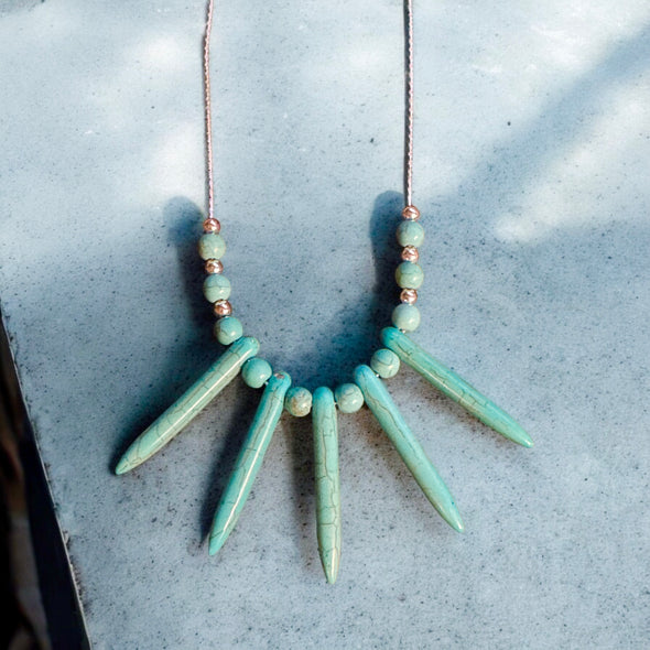 One-of-a-Kind Turquoise 5 Spike & Sterling Silver Necklace