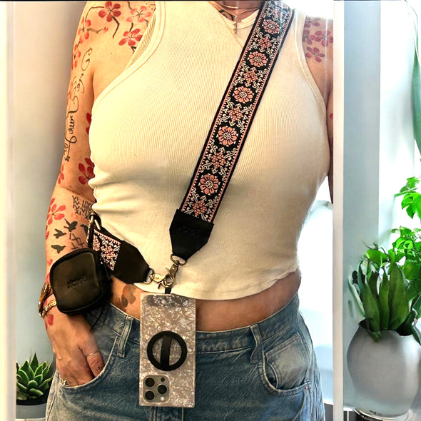 Embroidered Guitar Shoulder/Crossbody Strap Leather