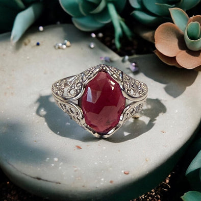 One-of-a-Kind Faceted Oval Garnet Sterling Silver Ring