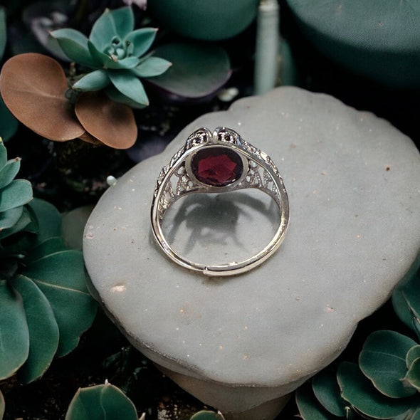 One-of-a-Kind Faceted Oval Garnet Sterling Silver Ring