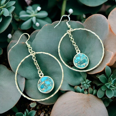 One-of-a-Kind Kingman Turquoise Sterling Silver Hoop Earrings