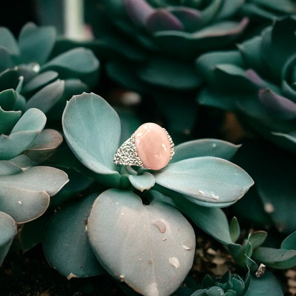 One-of-a-Kind Peruvian Pink Opal Sterling Silver Ring Dainty Floral Setting