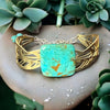 One-of-a-Kind Natural Kingman Turquoise Square Brass & Sterling Silver Cuff Bracelet